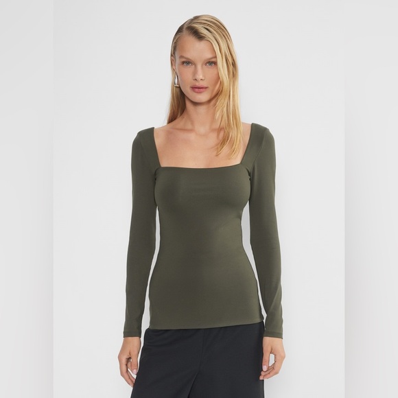 NWT - Aritzia Contour Squareneck Hip Longsleeve - Dark Olive - Medium - Picture 1 of 8
